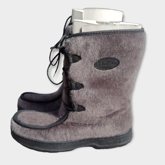 NEW LL Bean Faux Fur Lace Up Mukluk Boots Women’s Size 10 Fleece Lined Gray - Picture 4 of 6